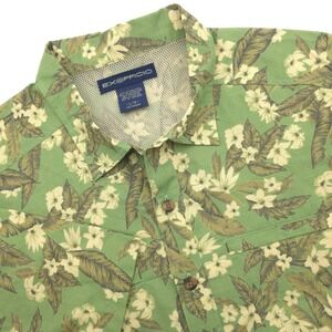 Exofficio Shirt Men's Large Green‎ Hawaiian Palm Floral Vented AOP Short Sleeve